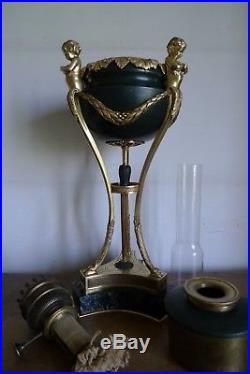 Ancienne Importante Lampe A Petrole Athenienne Bronze Style Empire XIX Siecle