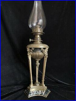 Ancienne Lampe A Petrole Athenienne Bronze Marbre Style Empire XIX Siecle