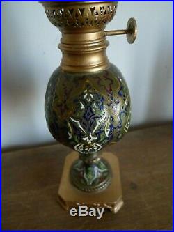 Ancienne Lampe A Petrole Cloisonne Bronze Chine / Orient Fin XIX Siecle