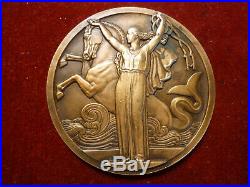 Ancienne Médaille 1935 Paquebot Le Normandie Le Havre New York Art Déco Bronze