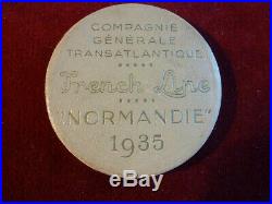Ancienne Médaille 1935 Paquebot Le Normandie Le Havre New York Art Déco Bronze