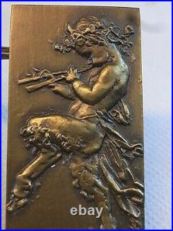 Ancienne Medaille Plaque Bronze H Dropsy Angelot Enfant Satyre Musicien Medal