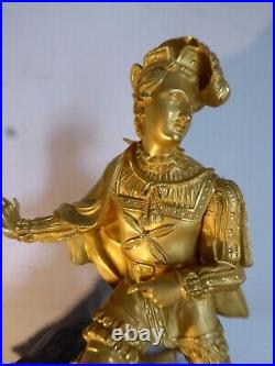 Ancienne Pendule Bronze Dore Style Troubadour Epoque Charles X XIX Siecle