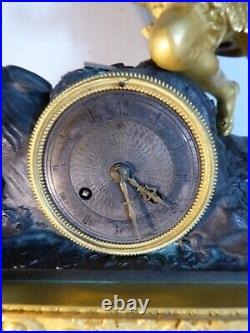 Ancienne Pendule Bronze Dore Style Troubadour Epoque Charles X XIX Siecle