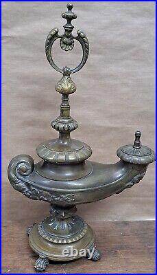 Ancienne grande lampe à gaz, bronze, XIXe siècle