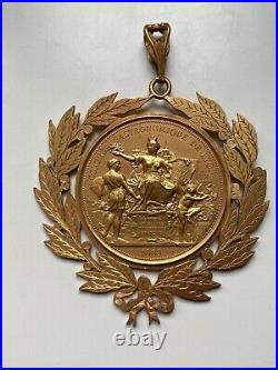 Ancienne grande rare médaille bronze doré congres gastronomique de Lyon 1885
