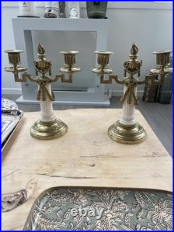 Ancienne paire chandeliers bougeoirs en bronze et marbre XIX siècle Napoléon III