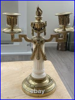 Ancienne paire chandeliers bougeoirs en bronze et marbre XIX siècle Napoléon III