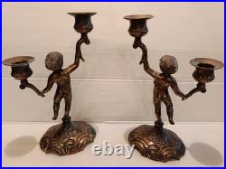 Ancienne paire de bougeoirs aux putti style Napoléon III XIXe siècle