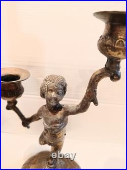 Ancienne paire de bougeoirs aux putti style Napoléon III XIXe siècle