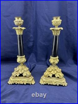 Ancienne paire de bougeoirs en bronze doré XIX siècle restauration