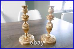 Ancienne paire de bougeoirs en bronze doré XIX siècle restauration