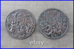 Ancienne paire médaillons signés XIX siècle décors antique en cuivre No bronze