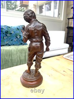 Ancienne statue en bronze signée Charles Anfrie joueur de toupie fin XIX siècle