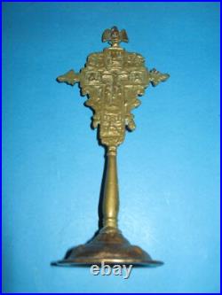 Ancienne table en bronze massif double face du XIXe siècle croix orthodoxe ru