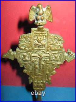 Ancienne table en bronze massif double face du XIXe siècle croix orthodoxe ru