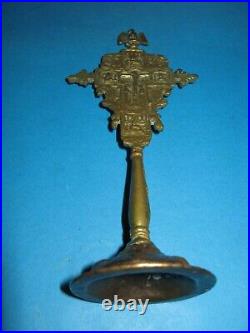Ancienne table en bronze massif double face du XIXe siècle croix orthodoxe ru