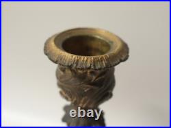 Anciens Bougeoirs bronze or moulu et marbre/cornaline rose Rocaille XIXe siècle