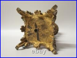 Anciens Bougeoirs bronze or moulu et marbre/cornaline rose Rocaille XIXe siècle