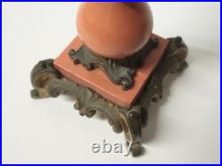 Anciens Bougeoirs bronze or moulu et marbre/cornaline rose Rocaille XIXe siècle