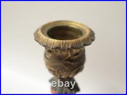 Anciens Bougeoirs bronze or moulu et marbre/cornaline rose Rocaille XIXe siècle