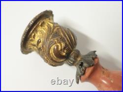 Anciens Bougeoirs bronze or moulu et marbre/cornaline rose Rocaille XIXe siècle