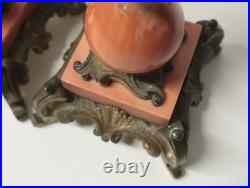 Anciens Bougeoirs bronze or moulu et marbre/cornaline rose Rocaille XIXe siècle
