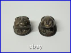 Anciens deux Poids à opium Birmanie grenouilles crapauds en bronze XIXe siècle