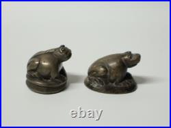 Anciens deux Poids à opium Birmanie grenouilles crapauds en bronze XIXe siècle