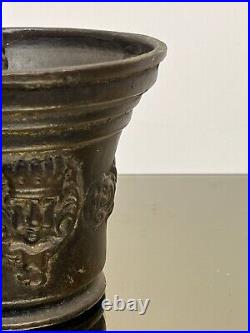 Antique Mortier En Bronze, Fabrication Italienne, Fine XIX Début Xx Siècle, Bon