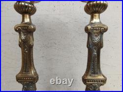 Antique XIXe Siècle Paire De Candélabres Candeliers D'Autel En Bronze Fini Doré