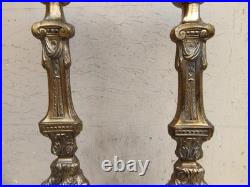 Antique XIXe Siècle Paire De Candélabres Candeliers D'Autel En Bronze Fini Doré