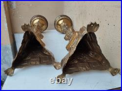 Antique XIXe Siècle Paire De Candélabres Candeliers D'Autel En Bronze Fini Doré