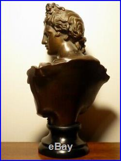 Apollon Buste en bronze du XIXe siècle d'après l'Antique Grand tour Baroque