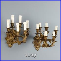 Appliques Anciennes Bronze Doré 6 Lumières XIXe Siècle Originales
