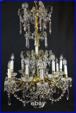 Baccarat, Grand Lustre 12 Lumières En Cristal Et Bronze, époque XIX ème Siècle