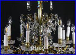 Baccarat, Grand Lustre 12 Lumières En Cristal Et Bronze, époque XIX ème Siècle