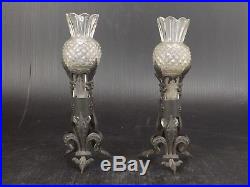 Baccarat, Montre Bronze, Fleurs de Lys. Paire Vases Cristal Soufflé, XIXe siècle
