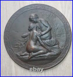 Bas relief Médaille bronze DAPHNIS CHLOE FEMME NUE ART NOUVEAU PILLET MEDAL