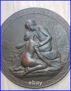 Bas relief Médaille bronze DAPHNIS CHLOE FEMME NUE ART NOUVEAU PILLET MEDAL