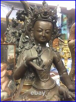 Belle Sculpture Statue Oriental Bronze D'Or Nepal D'Époque XIX Siècle