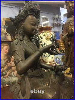 Belle Sculpture Statue Oriental Bronze D'Or Nepal D'Époque XIX Siècle