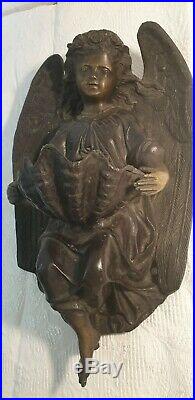 Bénitier statue ange grand bronze signé XIX eme siècle France 19 e