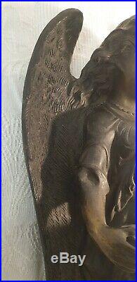 Bénitier statue ange grand bronze signé XIX eme siècle France 19 e