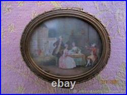 Boîte miniature ancienne Scène de vie gravure sur bronze XIX siècle Boîte miniature ancienne Scène de vie gravure sur bronze XIX siècle