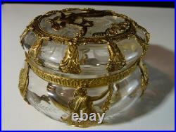 Bonbonnière boite ancienne 19 siècle XIX en cristal taillé monture bronze ciselé