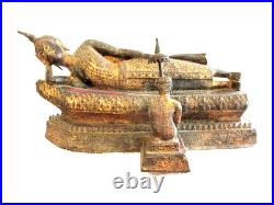 Bouddha bronze ancien Thailande XIX ème siècle avec son priant et ombrelle