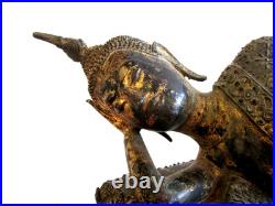 Bouddha bronze ancien Thailande XIX ème siècle avec son priant et ombrelle