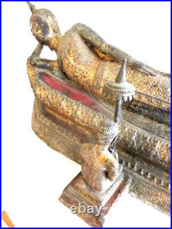 Bouddha bronze ancien Thailande XIX ème siècle avec son priant et ombrelle