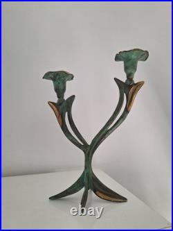 Bougeoir Art Déco Art Nouveau du XIXe Siècle En Bronze Motif Floral